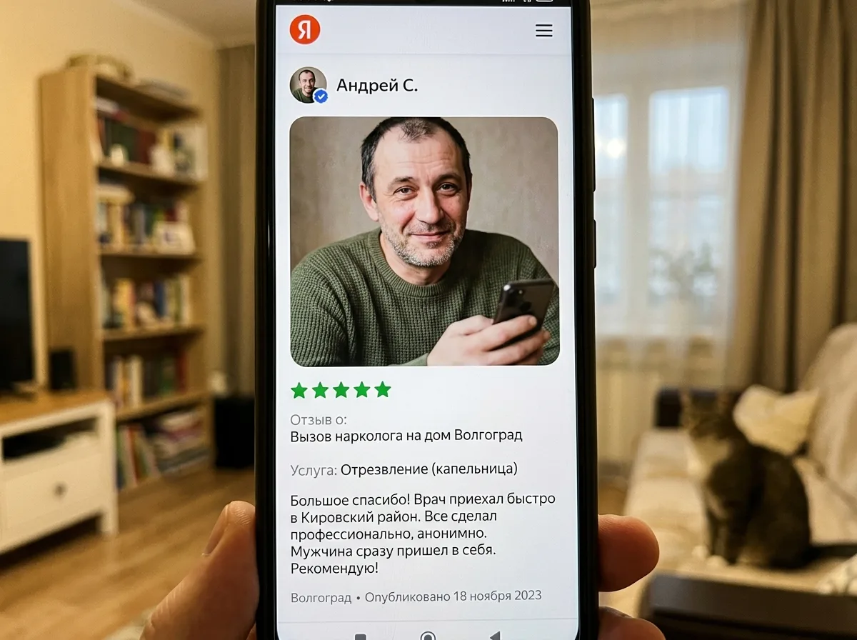 Аватар мужчины Андрей, отзыв Яндекс, выезд нарколога на дом Волгоград, вытрезвление